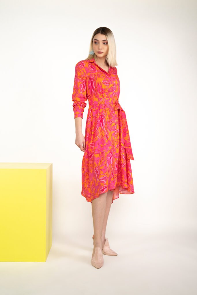 SEMBOL GİYİM COLORFUL DRESS WITH BELT DETAIL 9935